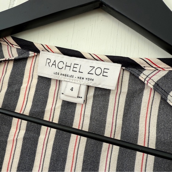 Rachel Zoe Mairi 100% Silk Black White Red Striped Tassel Blouse - Picture 4 of 10